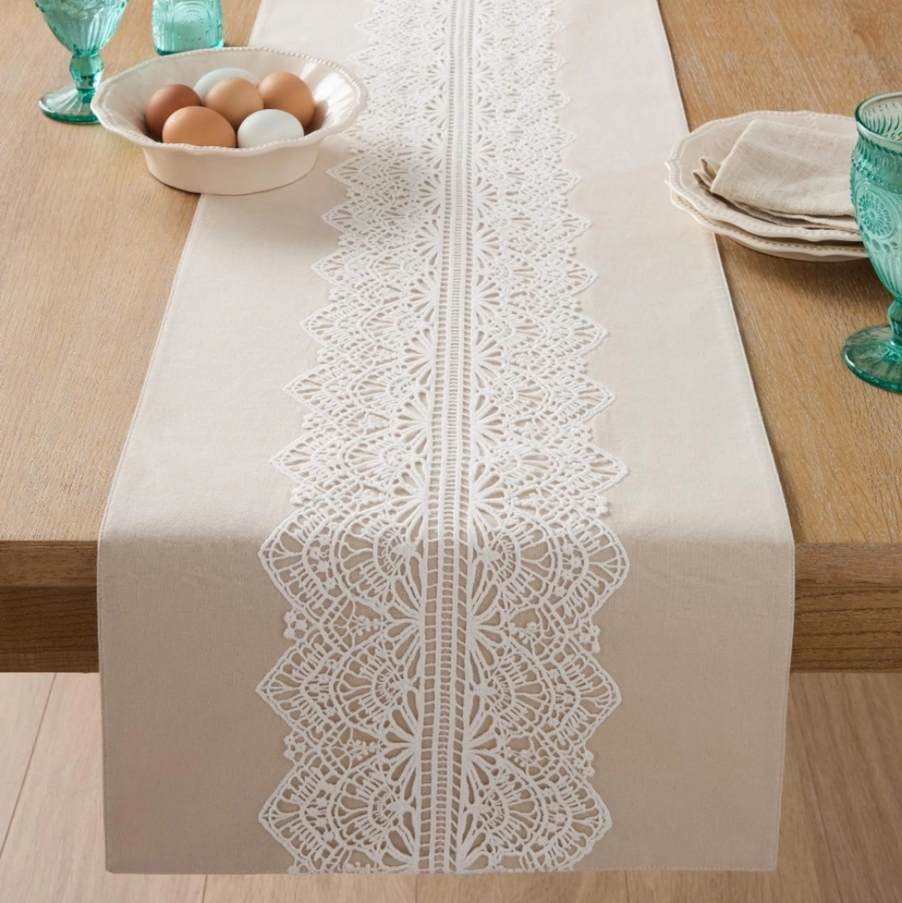 💜 New 2025 Pioneer Woman Vintage Lace Cream Table Runner With Elegant Lace